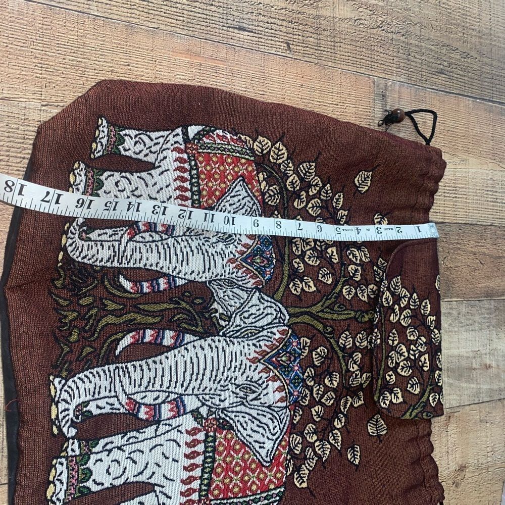 Embroidered Elephant and Tree Cotton Drawstring Backpack, "Elephant Tree" - Picture 7 of 13